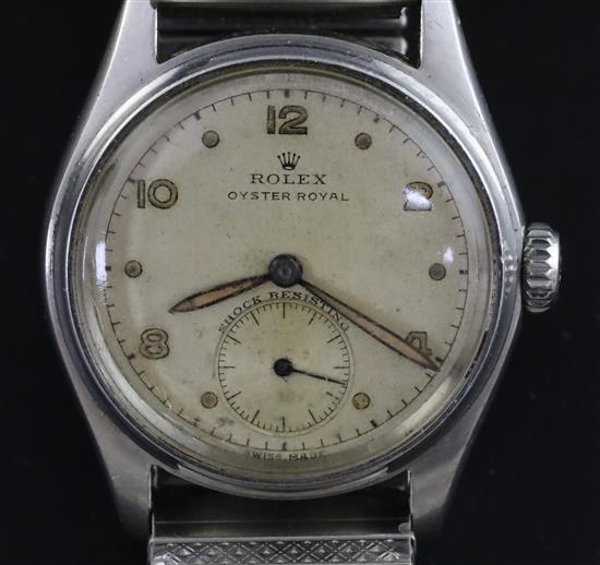 A gentlemans stainless steel Rolex Oyster Royal manual wind wrist watch,